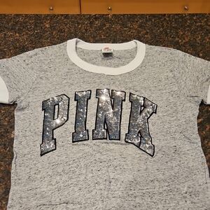 PINK Victoria's Secret Heather Gray Tee with Sparkling Logo